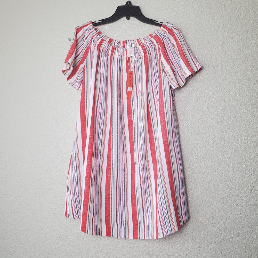 Nwt Esley Womens Multicolor Striped Short Dress Loose Sz M Pockets Short Sleeve